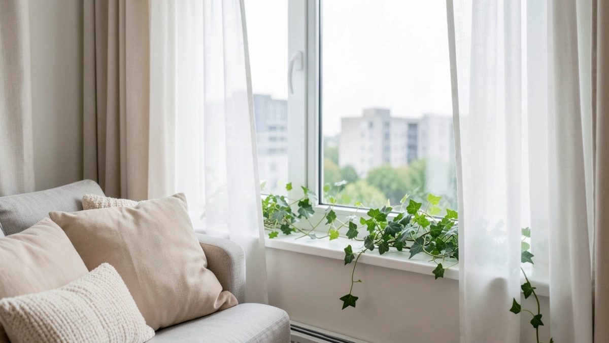Aranżacja okna w salonie w bloku