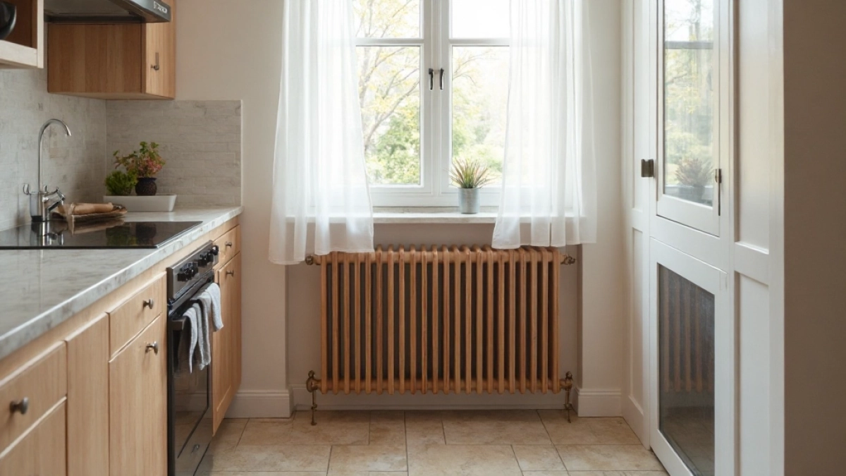 Zabudowa grzejnika w kuchni pod oknem
